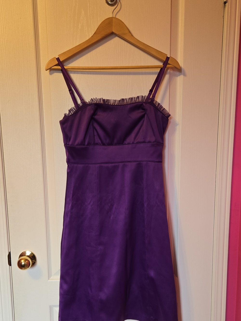 Purple Spaghetti-Strap Satin Dress